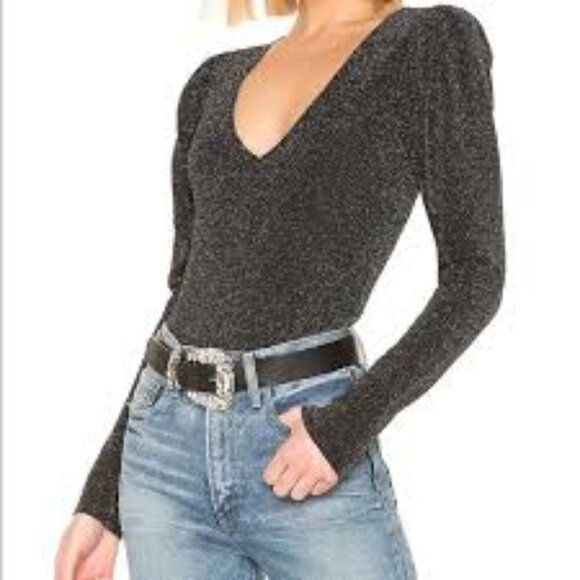 PAIGE Samina Black Metallic Bodysuit Size Medium - Picture 1 of 13
